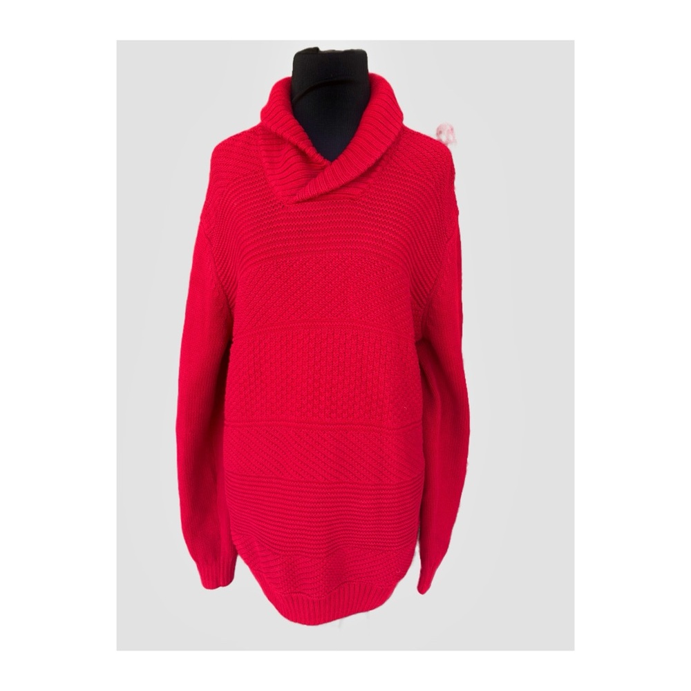 Chaps Red 100% Cotton Cowl Neck Holiday Sweater SZ M Thick winter long Tunic